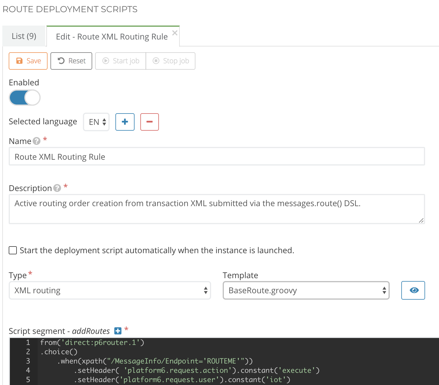 Edit a route deployment script