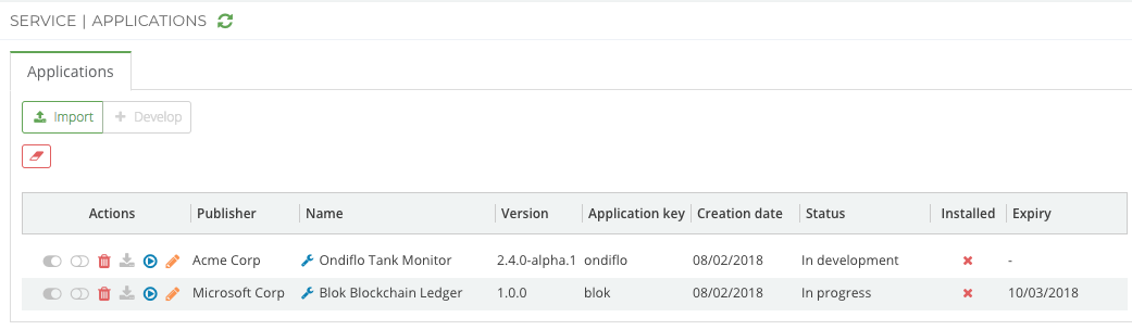 List of available applications