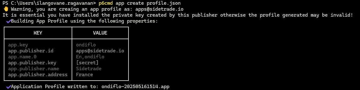 p6cmd appaction create