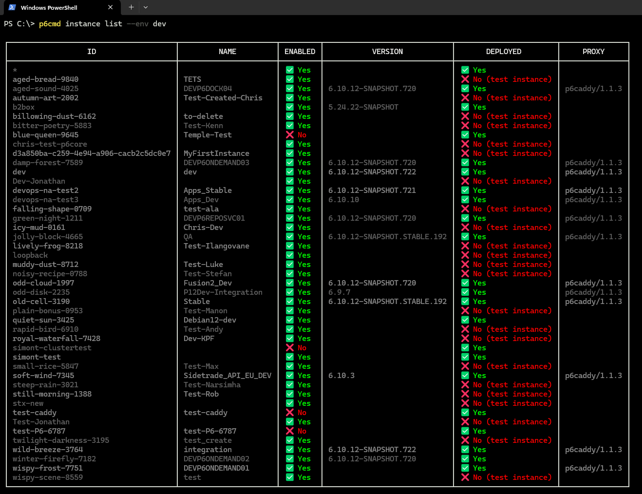 p6cmd instanceaction list