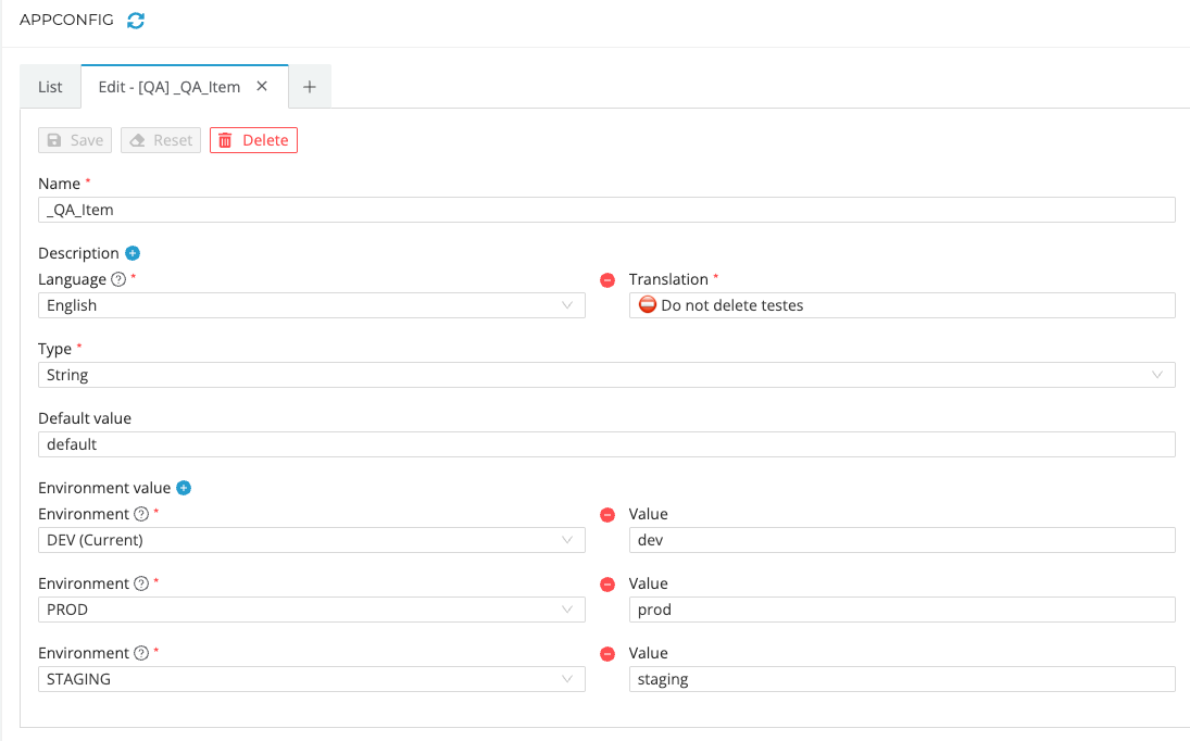 Edit application configuration