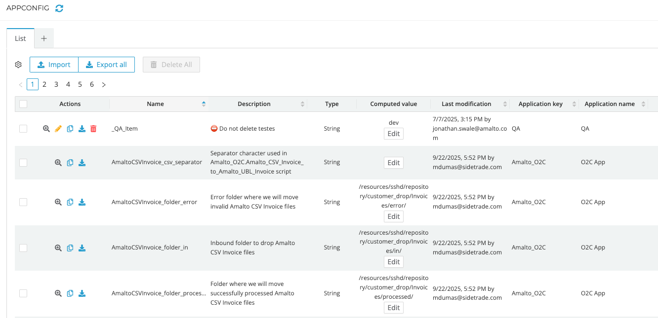 List application configurations