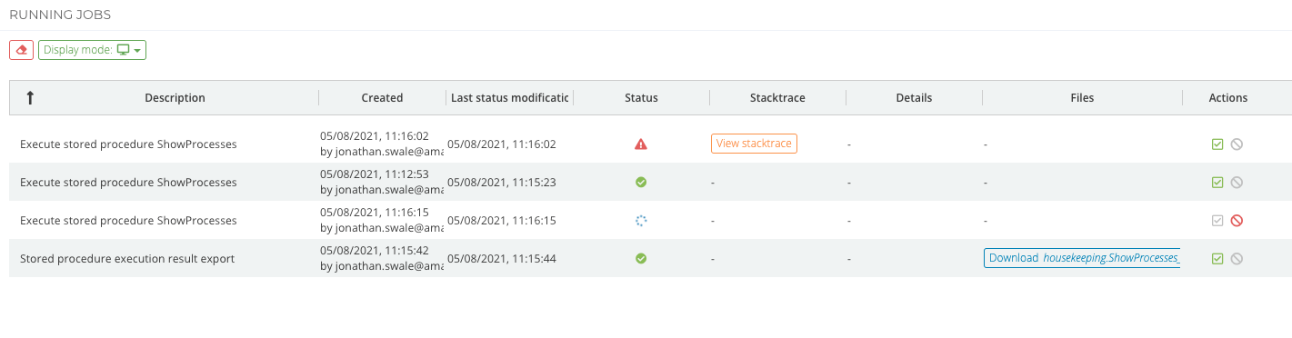Jobs control panel