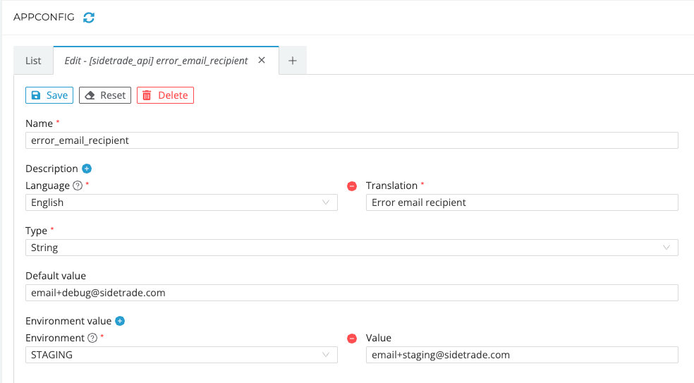 Edit application configuration