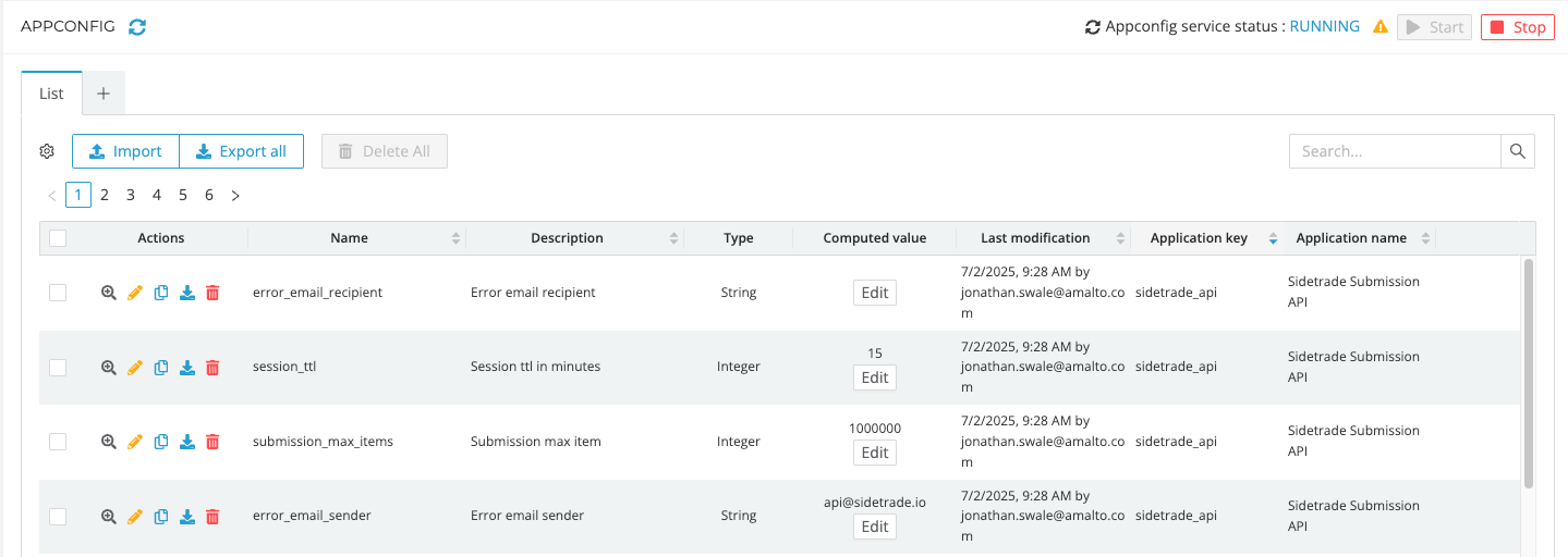 List application configurations